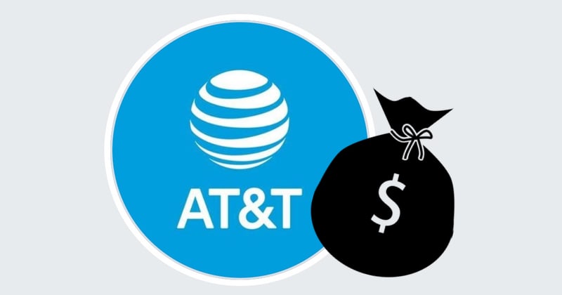 Logo AT&T i czarny worek z znakiem dolara $