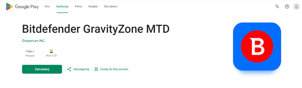 aplikacja Bitdefender gravityzone mobile w sklepie google play