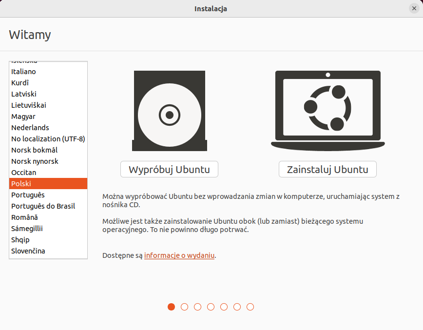 rozpoczęcie instalacji ubuntu