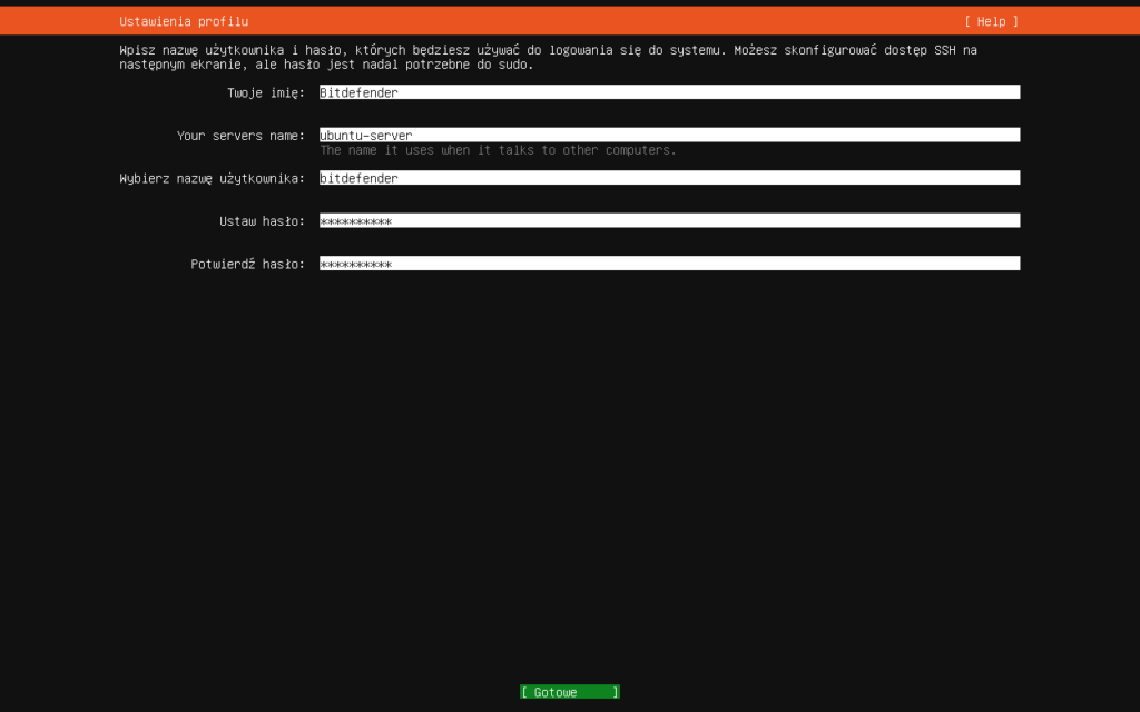 tworzenie użytkownika podczas instalacji ubuntu